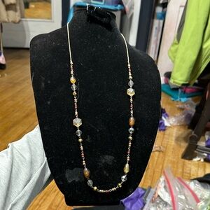 Vintage Gold Tone Beaded Necklace 36”
